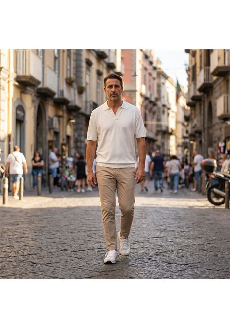 Paolo Pecora Milano Men's Cotton Knit V-Neck Polo - Optical White PAOLO PECORA |  | A043 F1001102